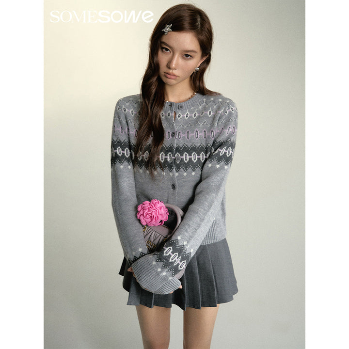 SomeSowe Vintage Fair Isle Woolen Cardigan Grey - Mores Studio