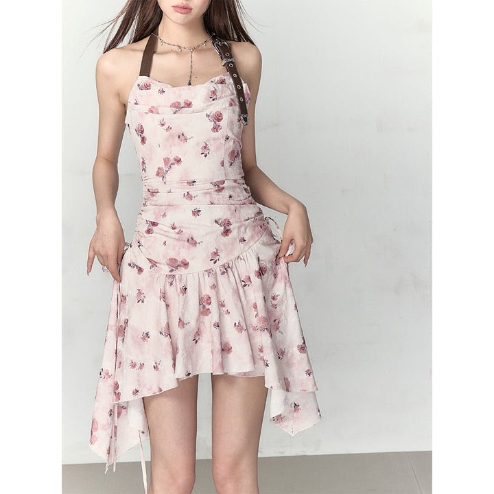 Via Pitti Halter Floral Drawstring Dress