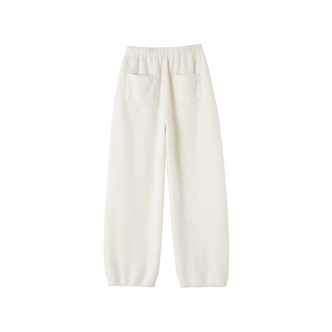 SomeSowe Lace Draped Casual Fluffy Pants White