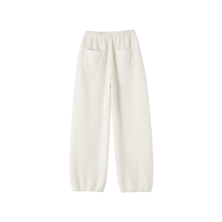 SomeSowe Lace Draped Casual Fluffy Pants White