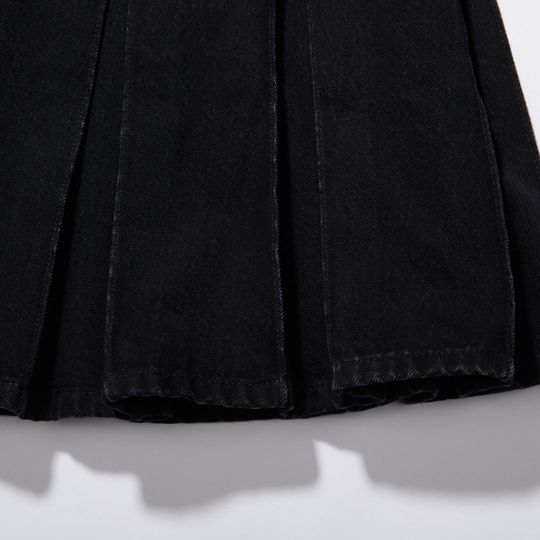 SomeSowe Gradient Pleated Denim Skirt Washed Black - Mores Studio