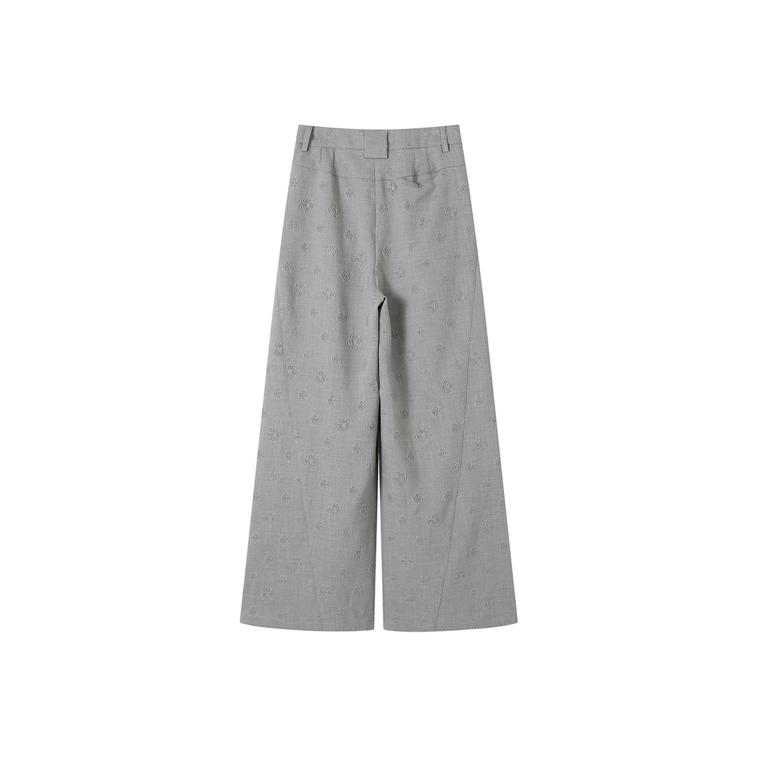 SomeSowe Floral Embossed High-Waisted Wide-Leg Pants Grey