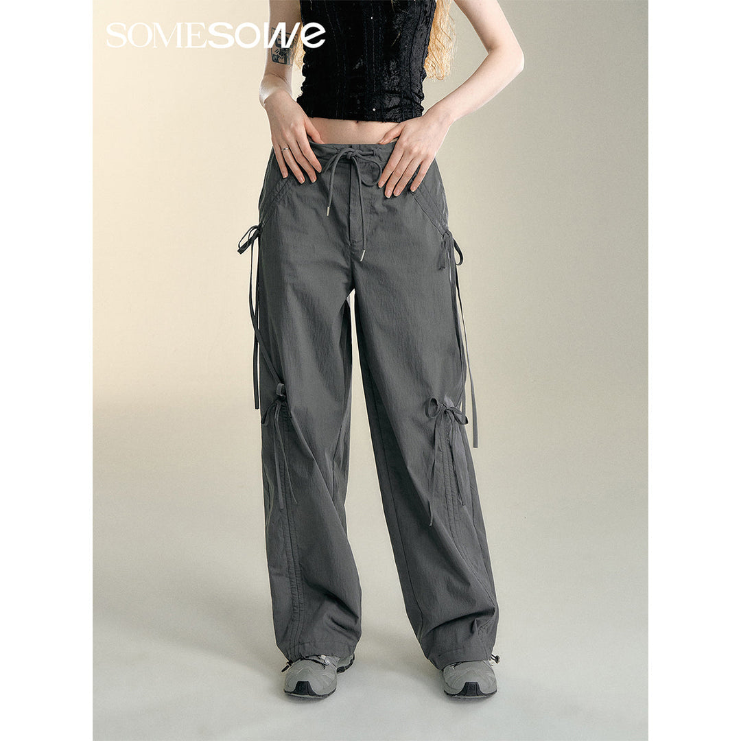 SomeSowe Bow Drawstring Cargo Pants Gray