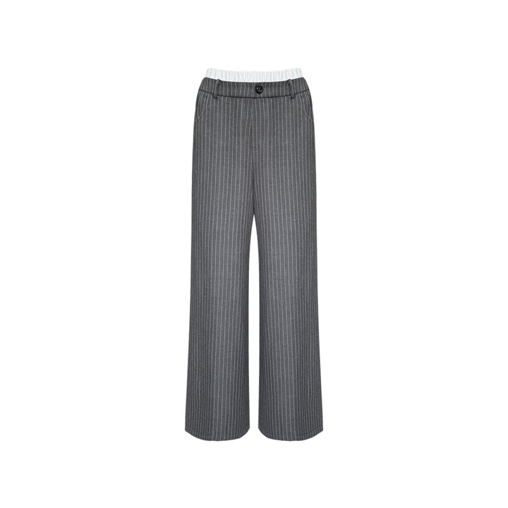 AsGony Double Waist Patchwork Striped Suit Pants