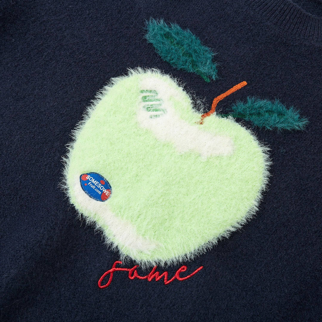 SomeSowe Green Apple Short Sleeve Knit Sweater Navy Blue