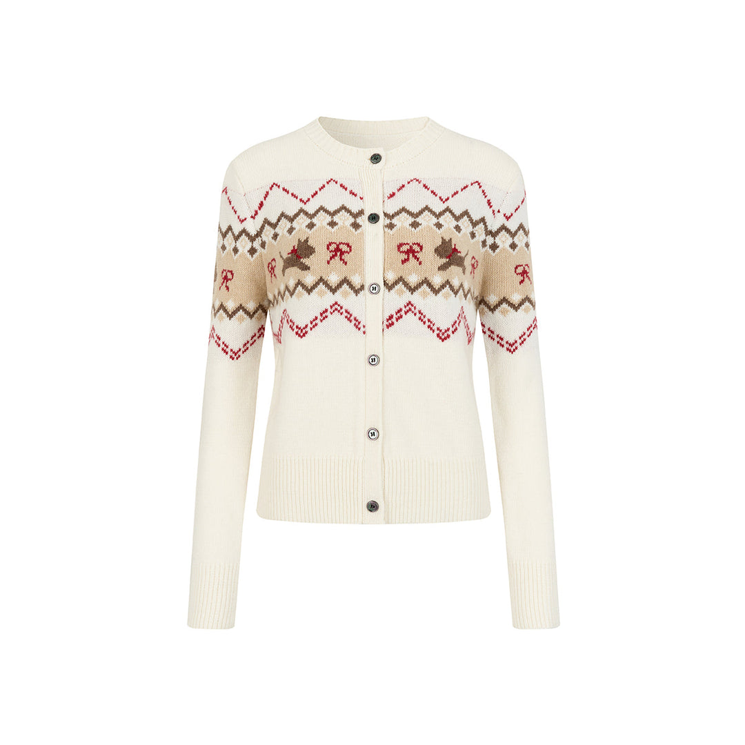 Via Pitti Fair Isle Puppy Shorts Knit Cardigan Beige