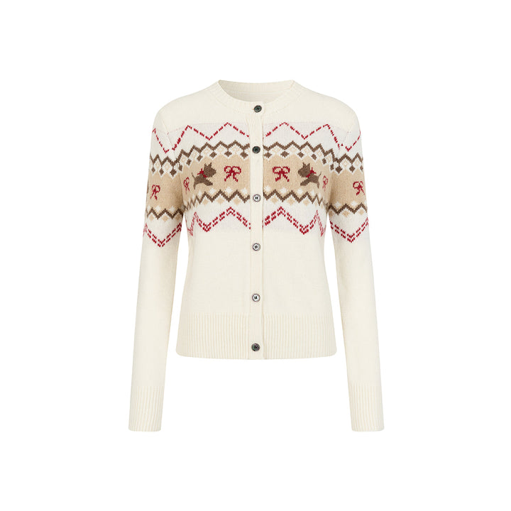 Via Pitti Fair Isle Puppy Shorts Knit Cardigan Beige