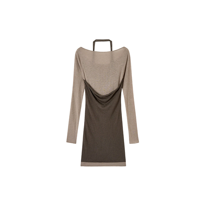 Via Pitti Color Blocked Halterneck Knit Dress Grey - Mores Studio