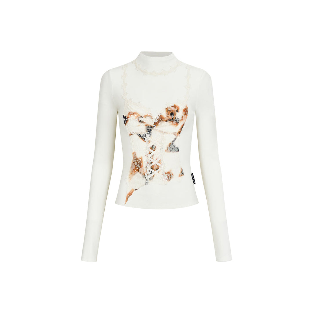 Via Pitti Color Blocked 3D Lace Patchwork Top White - Mores Studio