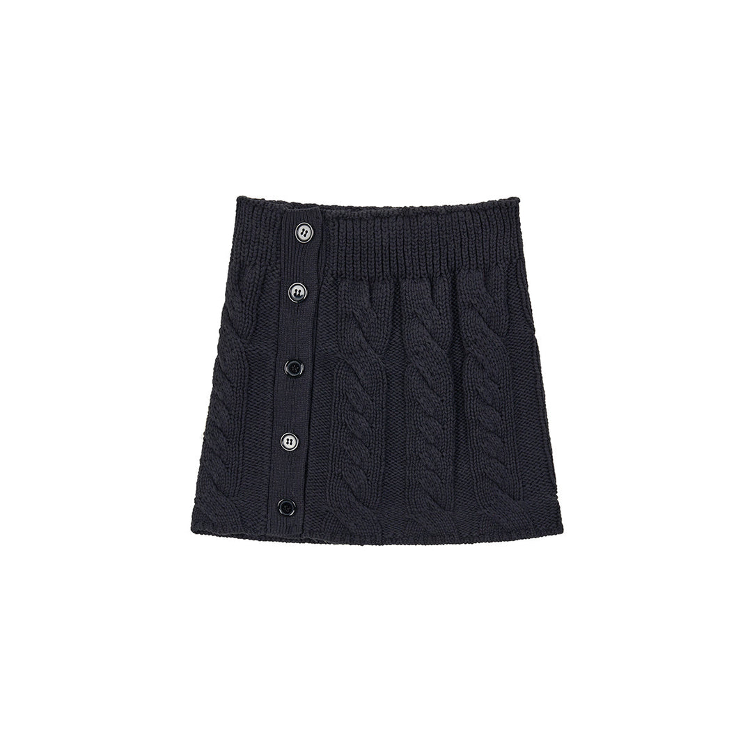 Via Pitti Twisted Button Knit Skirt Navy Blue