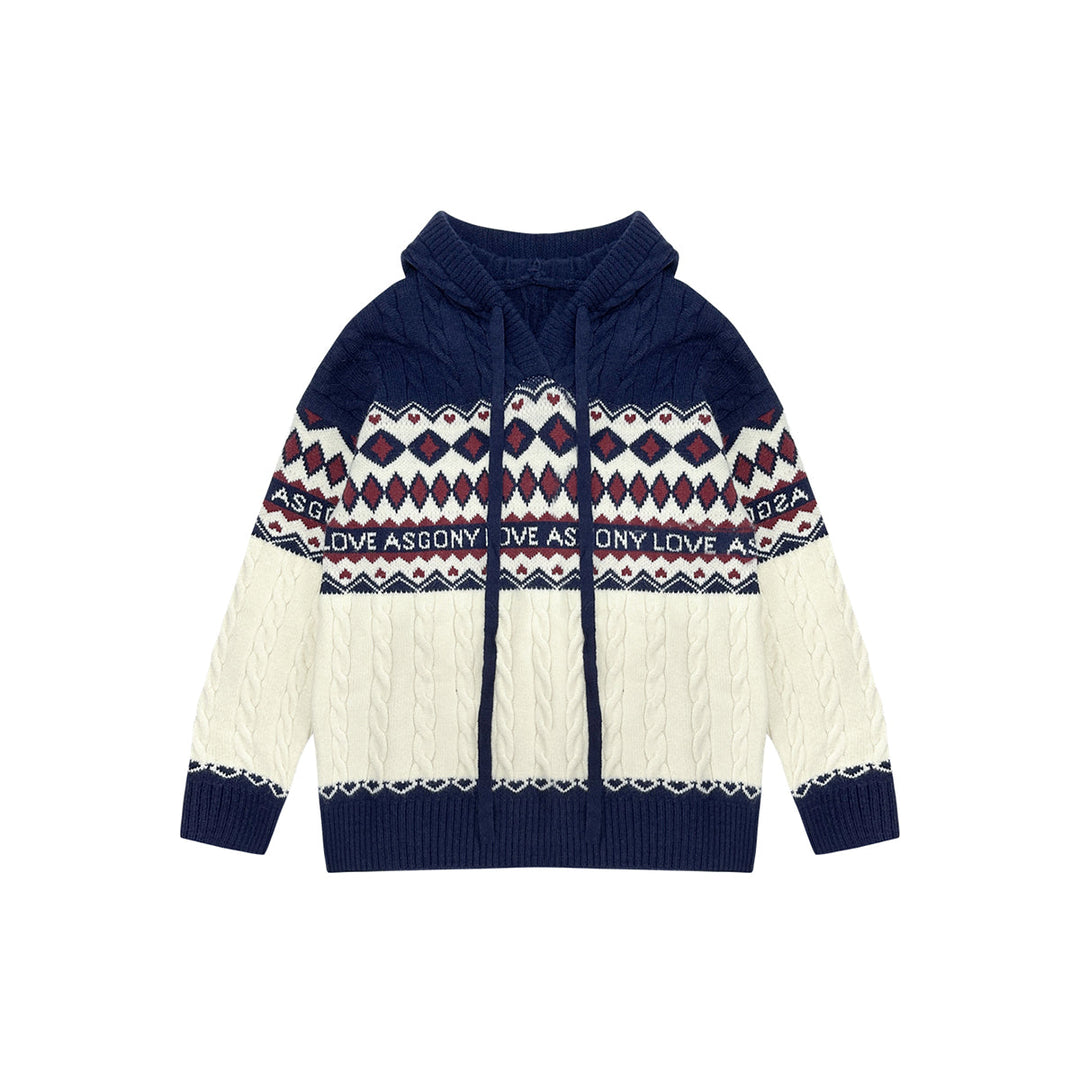 AsGony Fair Isle Oversized Knit Sweater Navy - Mores Studio