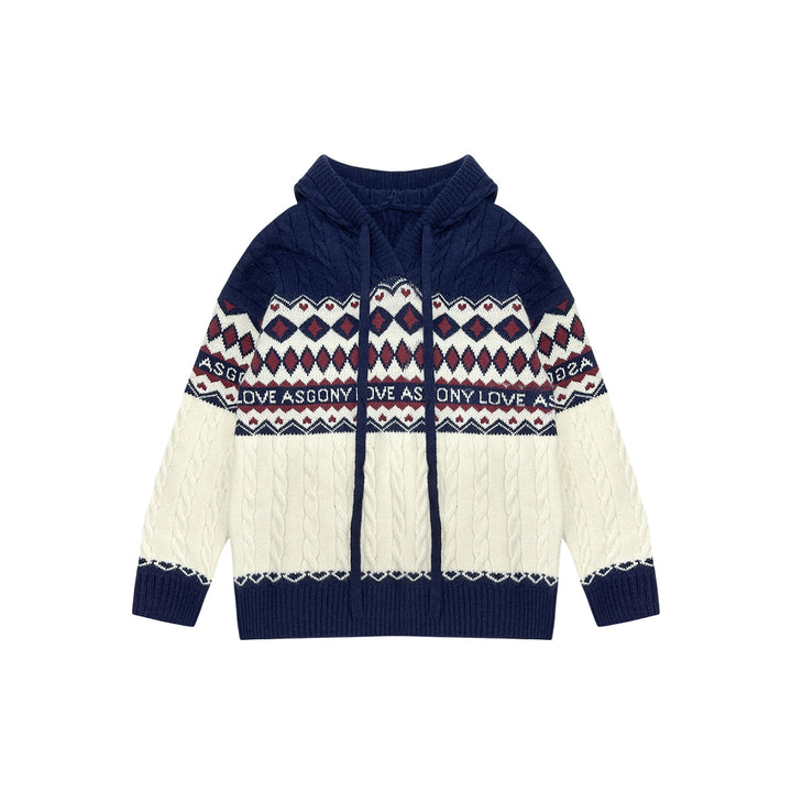 AsGony Fair Isle Oversized Knit Sweater Navy - Mores Studio