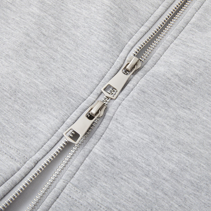 SomeSowe Contrast Color Drawstring Zip Up Hoodie Light Gray