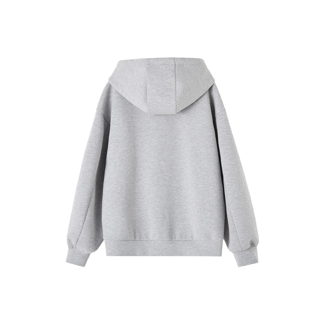 SomeSowe Contrast Color Drawstring Zip Up Hoodie Light Gray