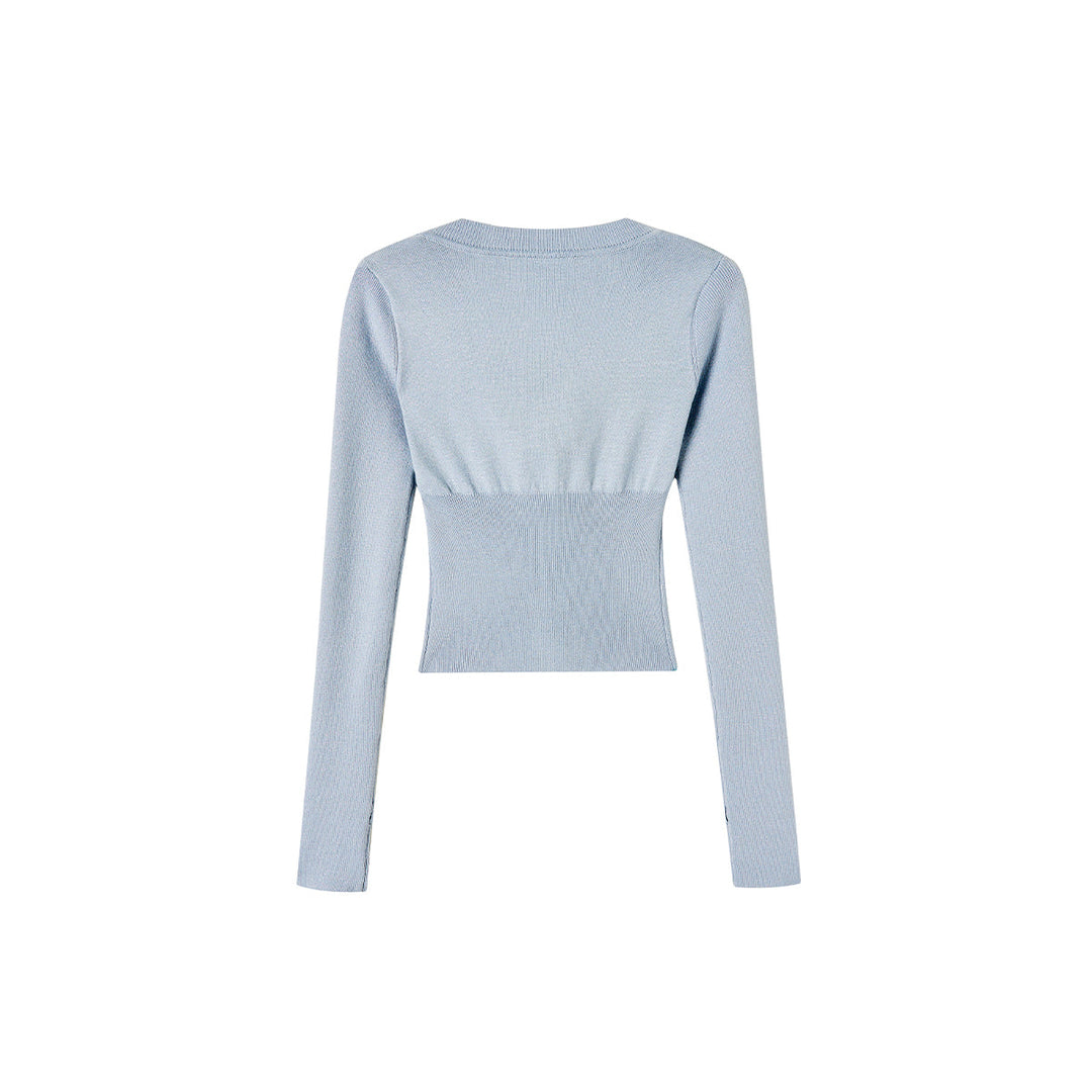 Via Pitti Fake-2-Piece Shiny Short Knit Top Blue - Mores Studio