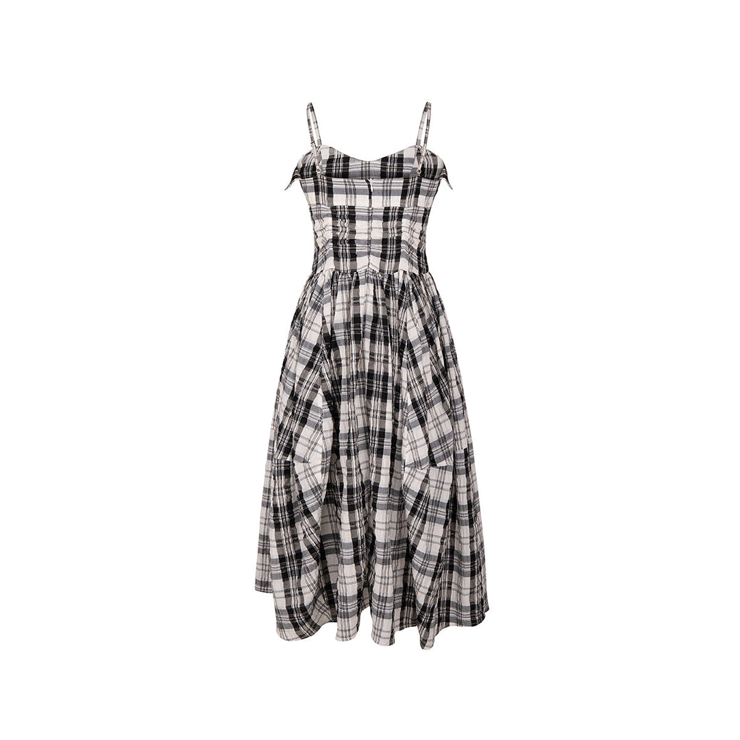 SomeSowe Pleated Checked Long Slip Dress