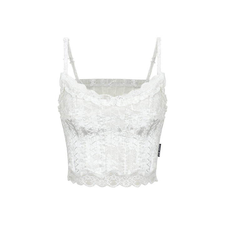 Via Pitti Heavy Lace Velvet Vest White - Mores Studio