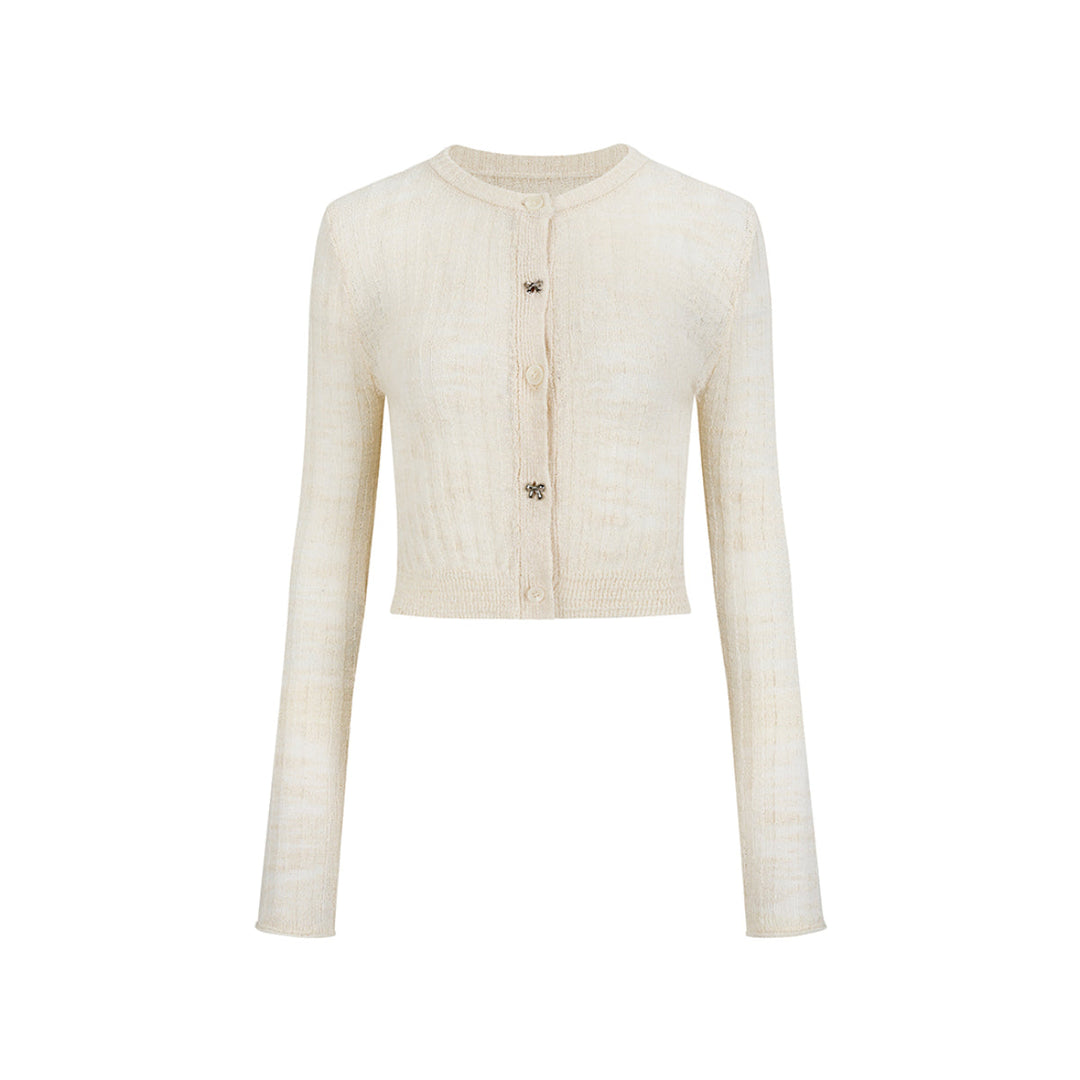 Via Pitti Super-Thin Slim Knit Short Cardigan Cream