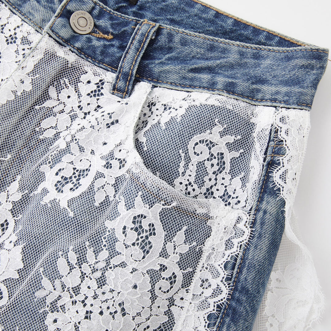 SomeSowe Lace Patchwork Wide-Leg Denim Pants