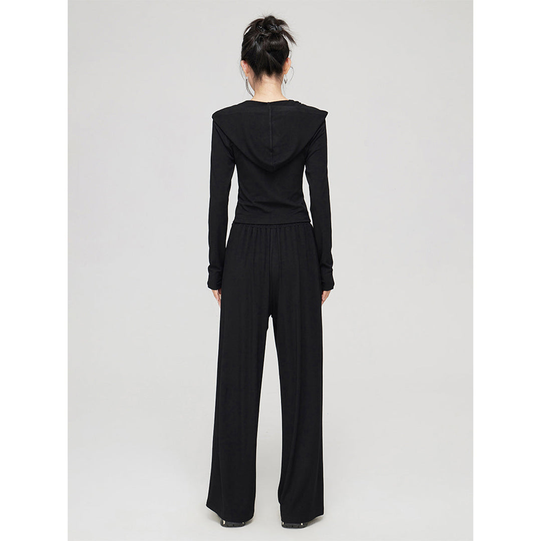 MacyMccoy Pleated Draped Knit Short Top And Wide-Leg Pants Set Black