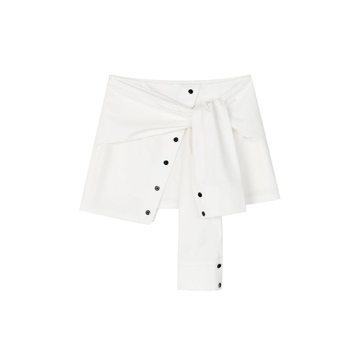 Via Pitti Fake-2-Piece Patchwork Tie Skirt White