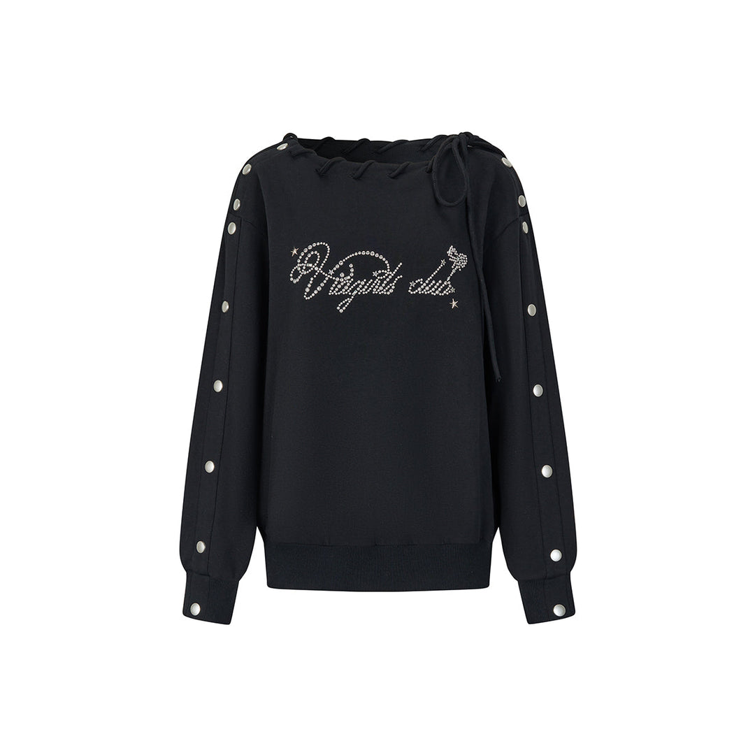 Via Pitti Nail Button Off-Shoulder Loose Sweat Top Black