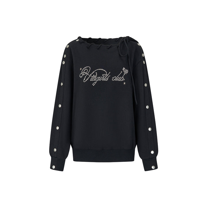 Via Pitti Nail Button Off-Shoulder Loose Sweat Top Black