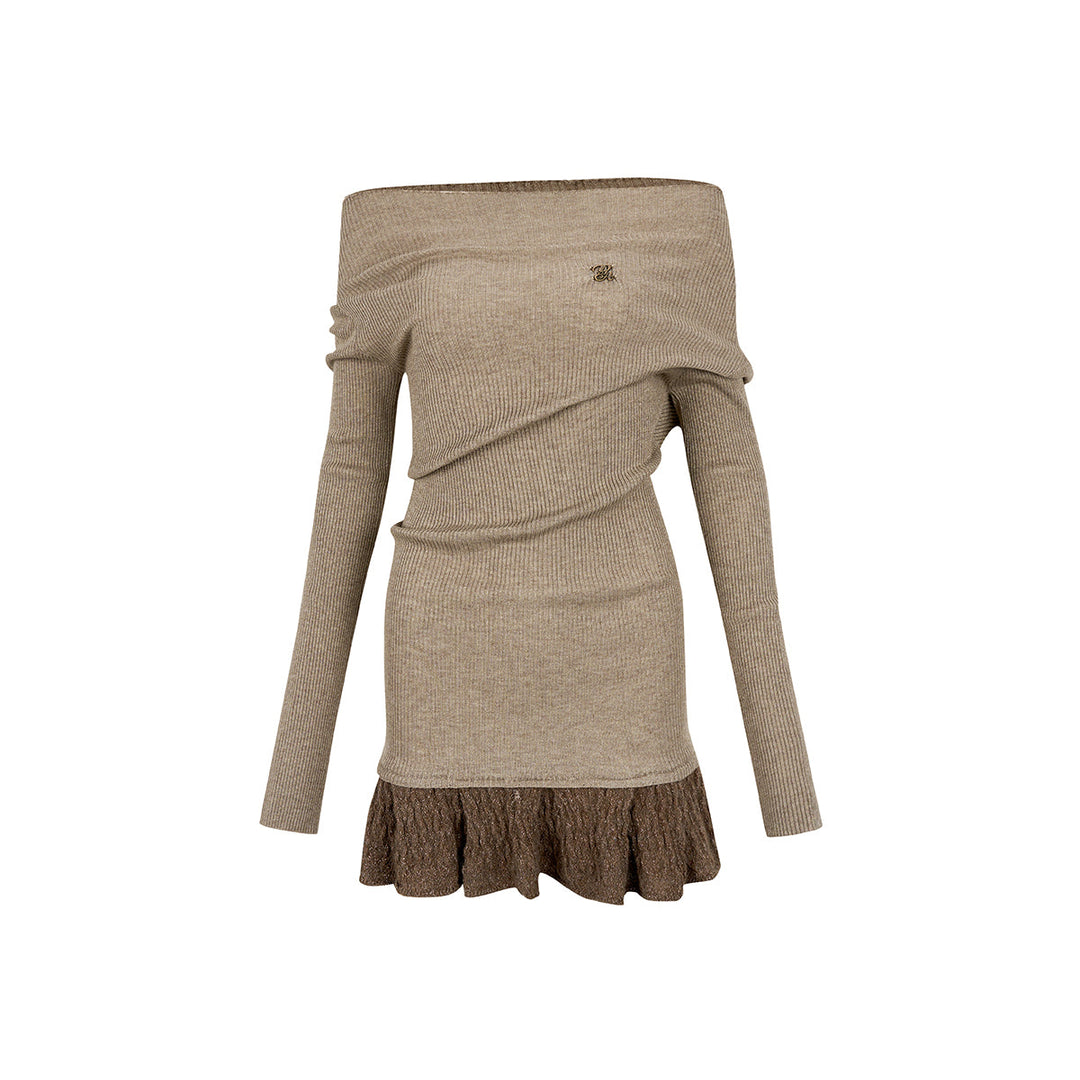 Via Pitti Color Blocked Shiner Knit Patchwork Dress Khaki - Mores Studio