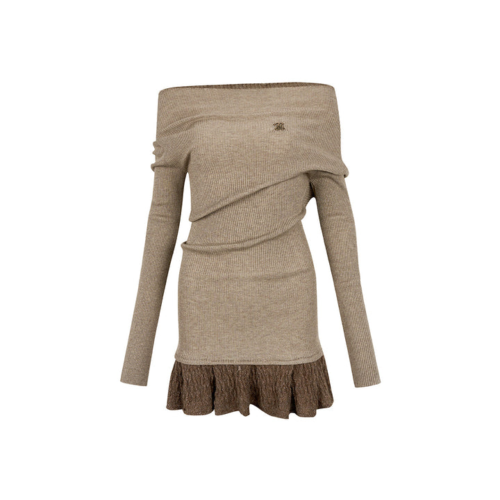 Via Pitti Color Blocked Shiner Knit Patchwork Dress Khaki - Mores Studio