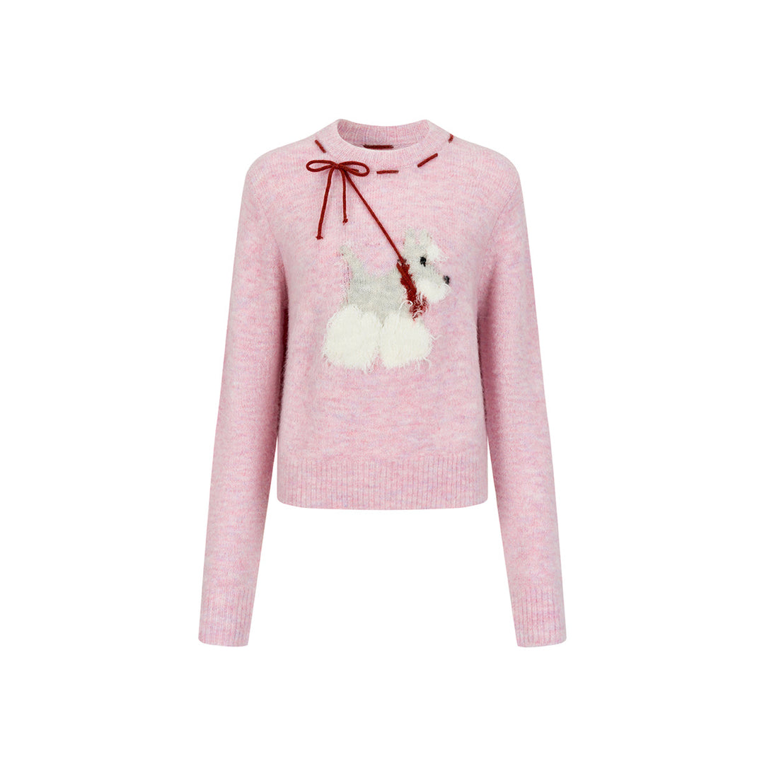 Via Pitti Puppy Tie Fluffy Knit Sweater Pink