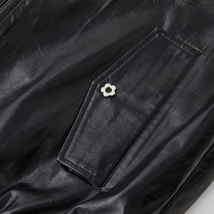 SomeSowe Oil Wax Leather Casual Jacket Black