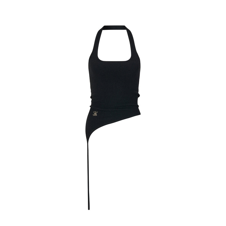 Via Pitti Irregular Halter Slip Knit Vest Black