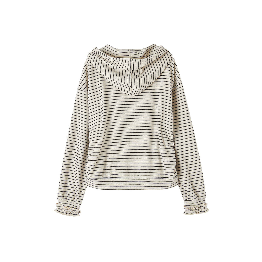 SomeSowe Soft Striped Ruffled Zip Up Hoodie White