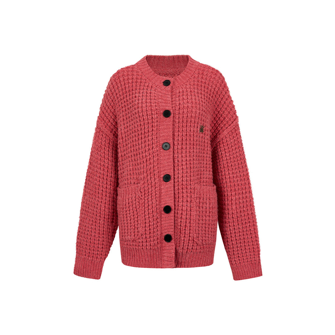 Via Pitti Waffle-Knit Cardigan Red - Mores Studio