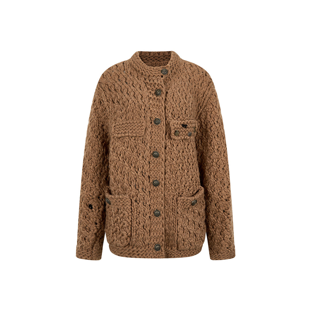 Via Pitti Metal Decor Knit Cardigan Brown - Mores Studio