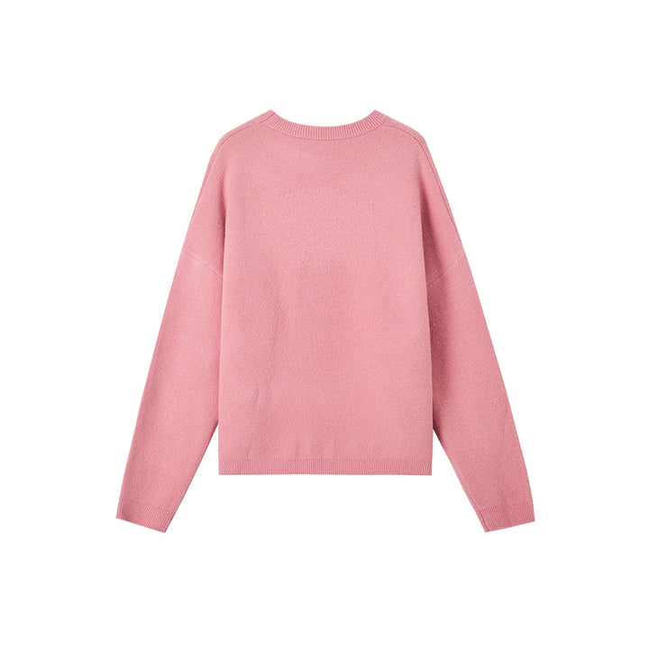 SomeSowe Cherry Jacquard Silhouette Knit Sweater Pink