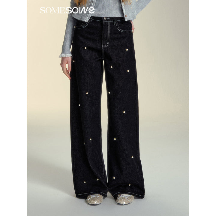 SomeSowe Pearl Wide-Leg Denim Pants Black