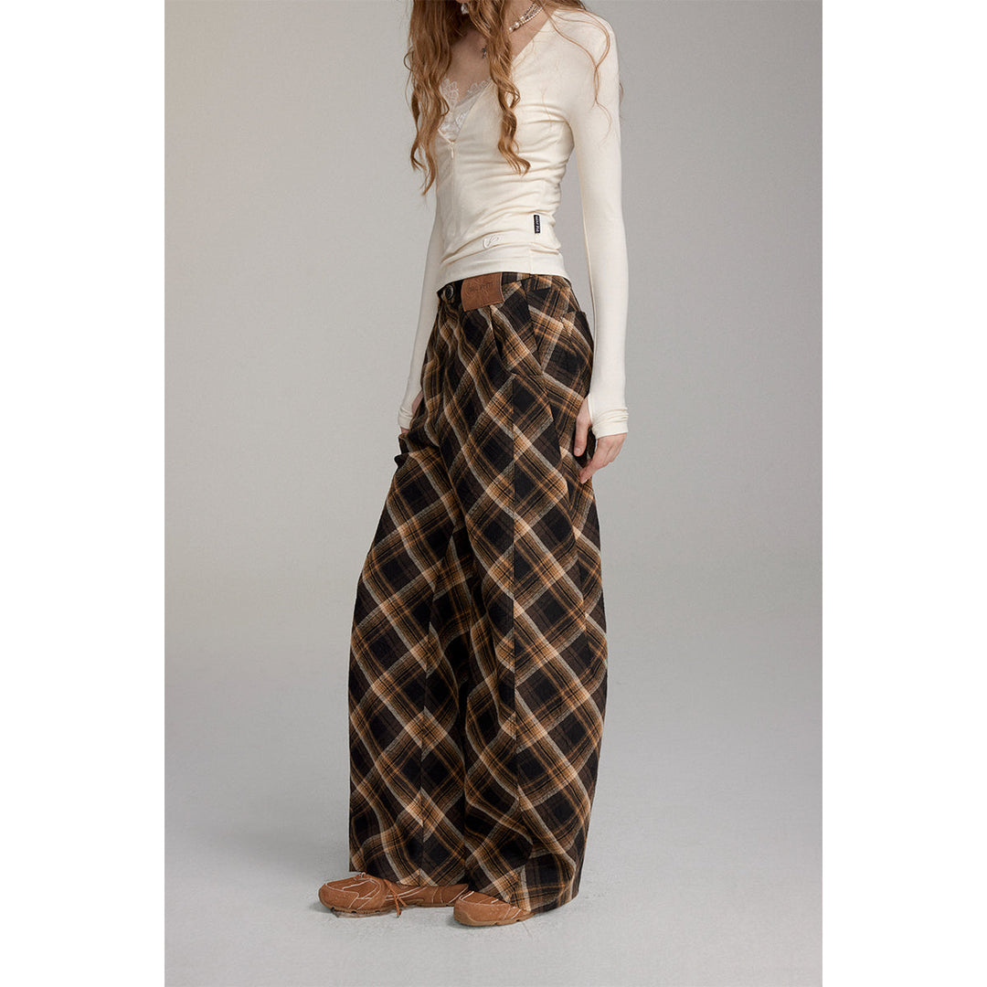 Via Pitti Casual Loose Plaid Machete Pants