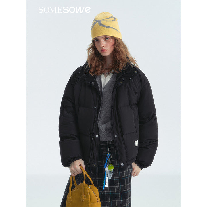 SomeSowe Lace Patchwork Reversible Down Jacket Black