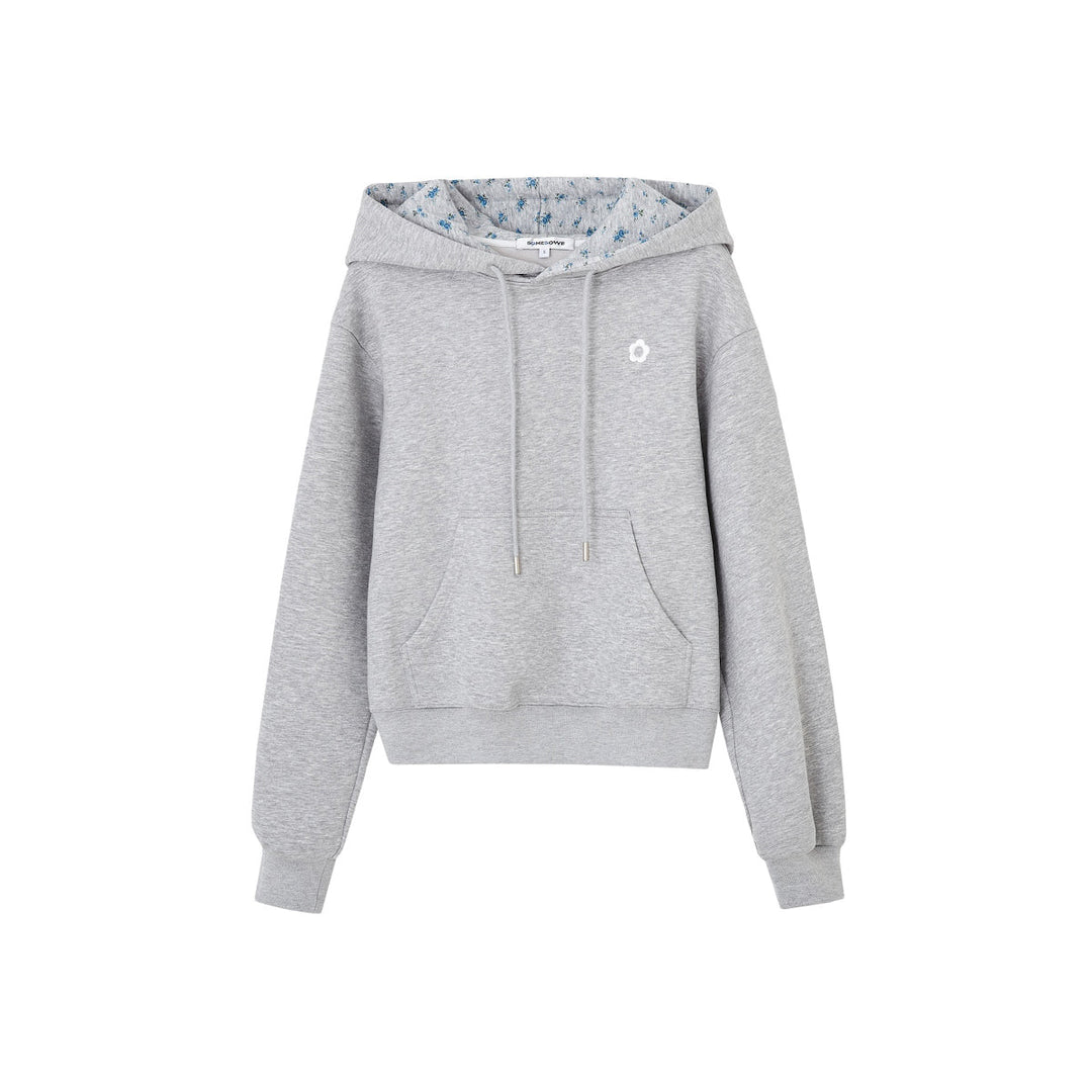 SomeSowe Contrast Color Floral Hoodie Gray