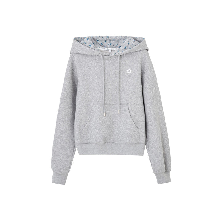 SomeSowe Contrast Color Floral Hoodie Gray