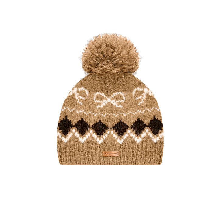 AsGony Fair Isle Hairball Beanie Brown