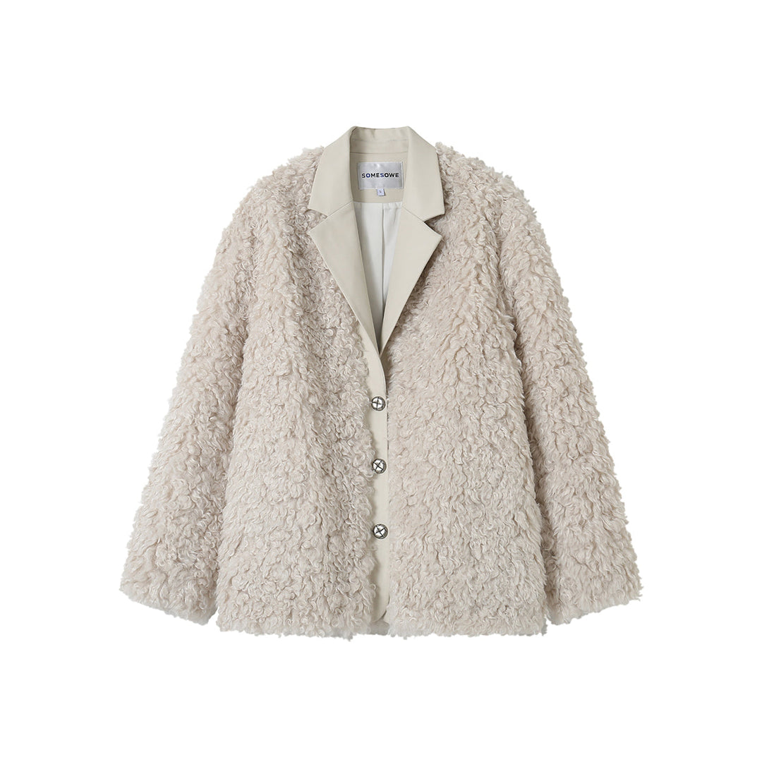 SomeSowe Leather Integrated Furry Jacket Cream - Mores Studio