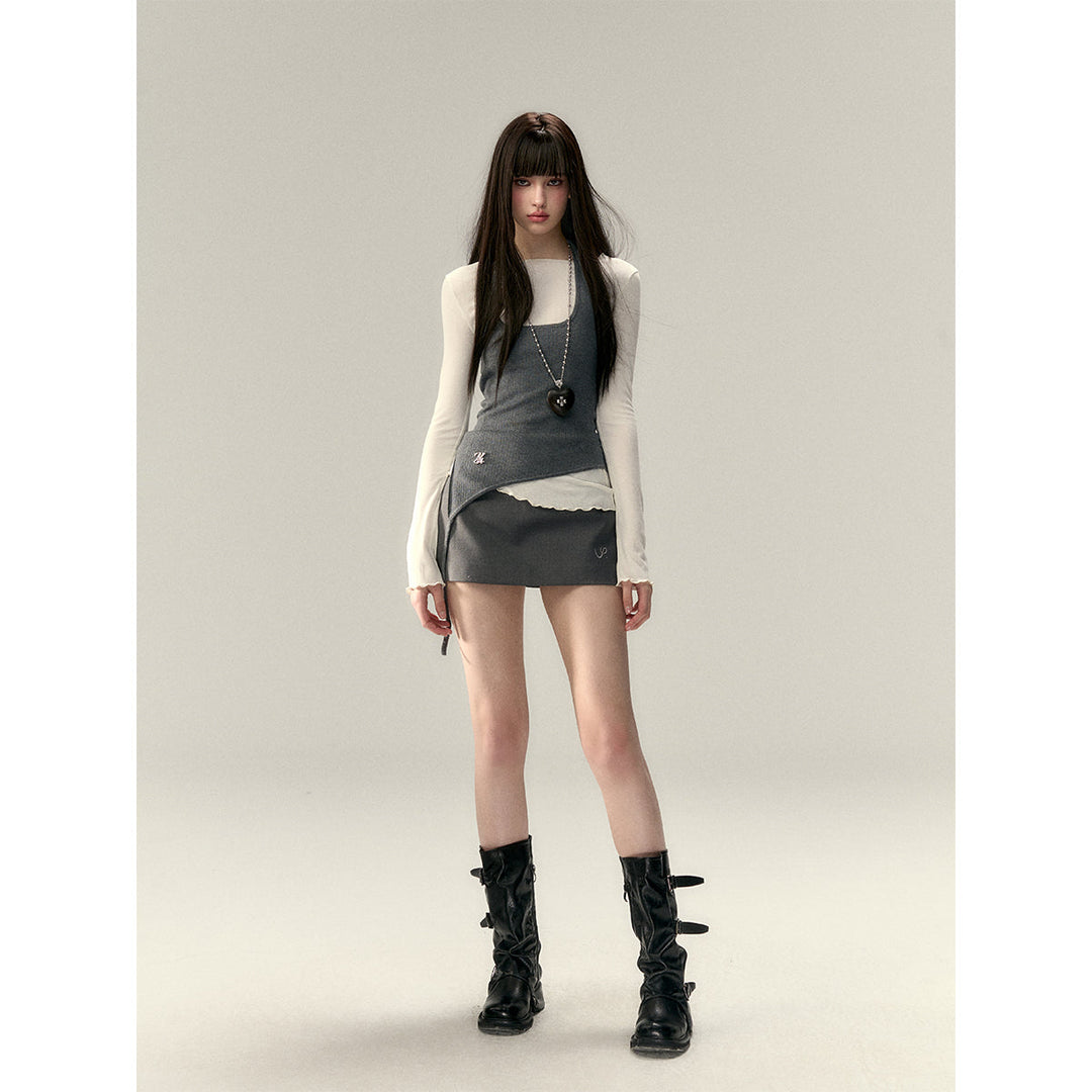 Via Pitti Irregular Halter Slip Knit Vest Gray