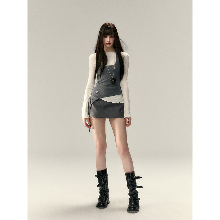 Via Pitti Irregular Halter Slip Knit Vest Gray