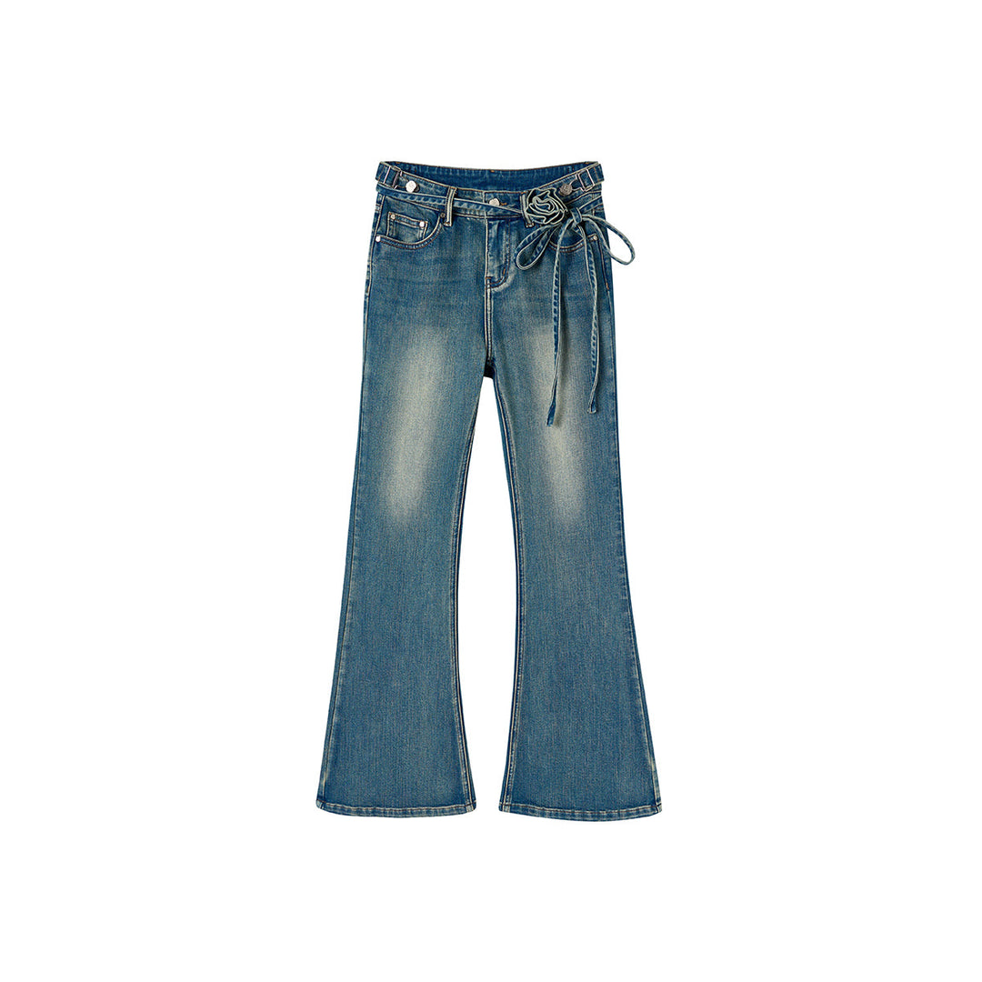 Via Pitti Rose Belt Flare Jeans Blue - Mores Studio