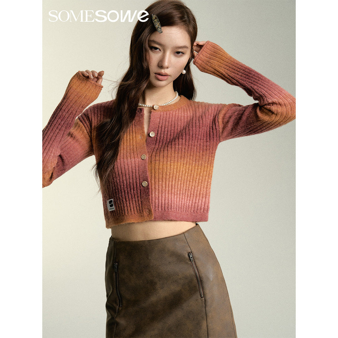 SomeSowe Island SunSet Gradient Knit Cardigan Orange - Mores Studio