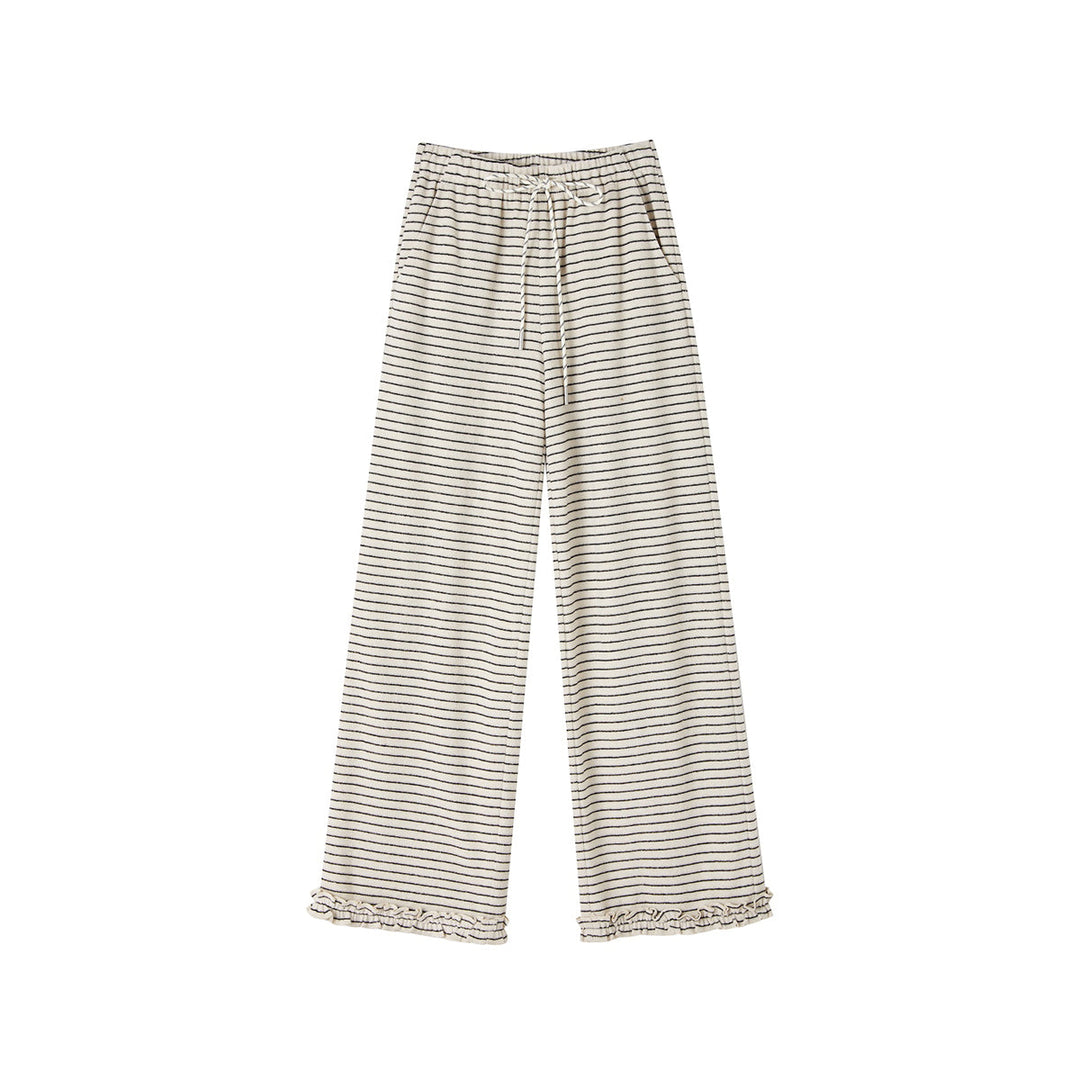 SomeSowe Soft Striped Ruffled Casual Pants White