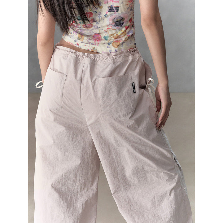 Via Pitti Color Blocked Bow Lace Patchwork Cargo Pants Pink