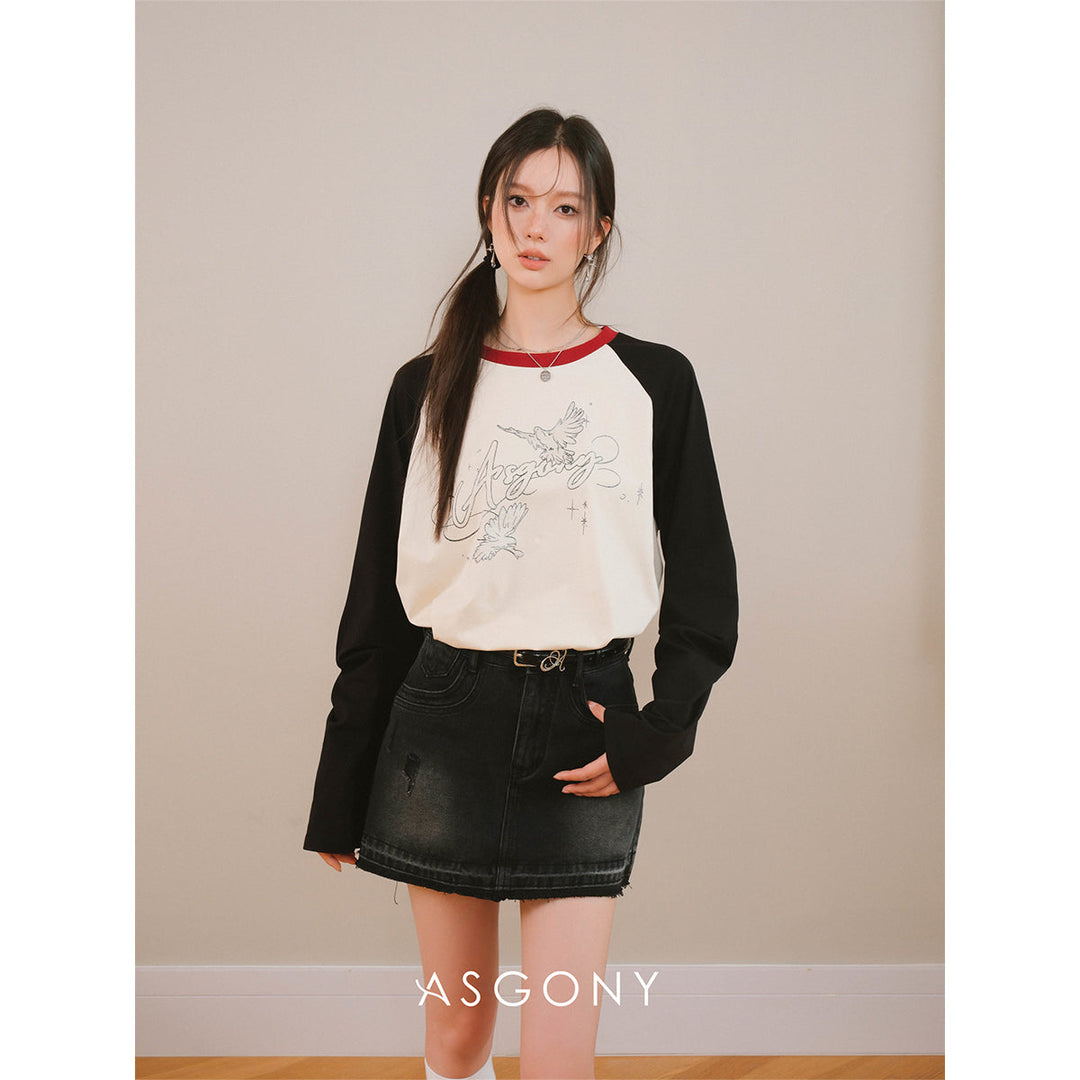 AsGony Color Blocked Logo Printed Classic Top - Mores Studio